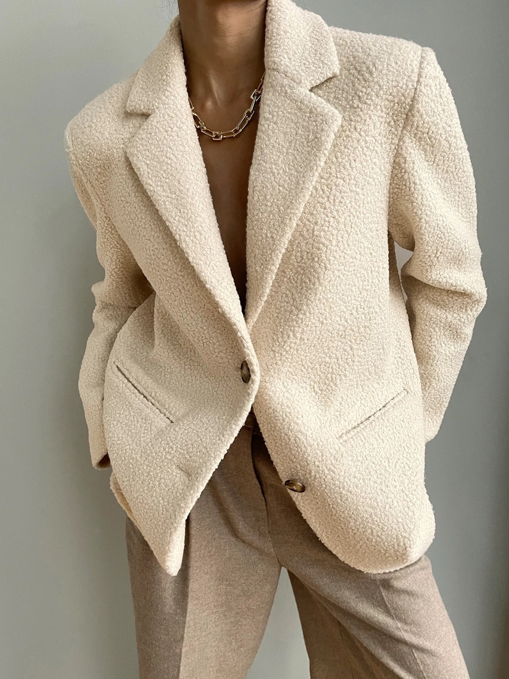 Nakd Cream Boucle Oversized Blazer
